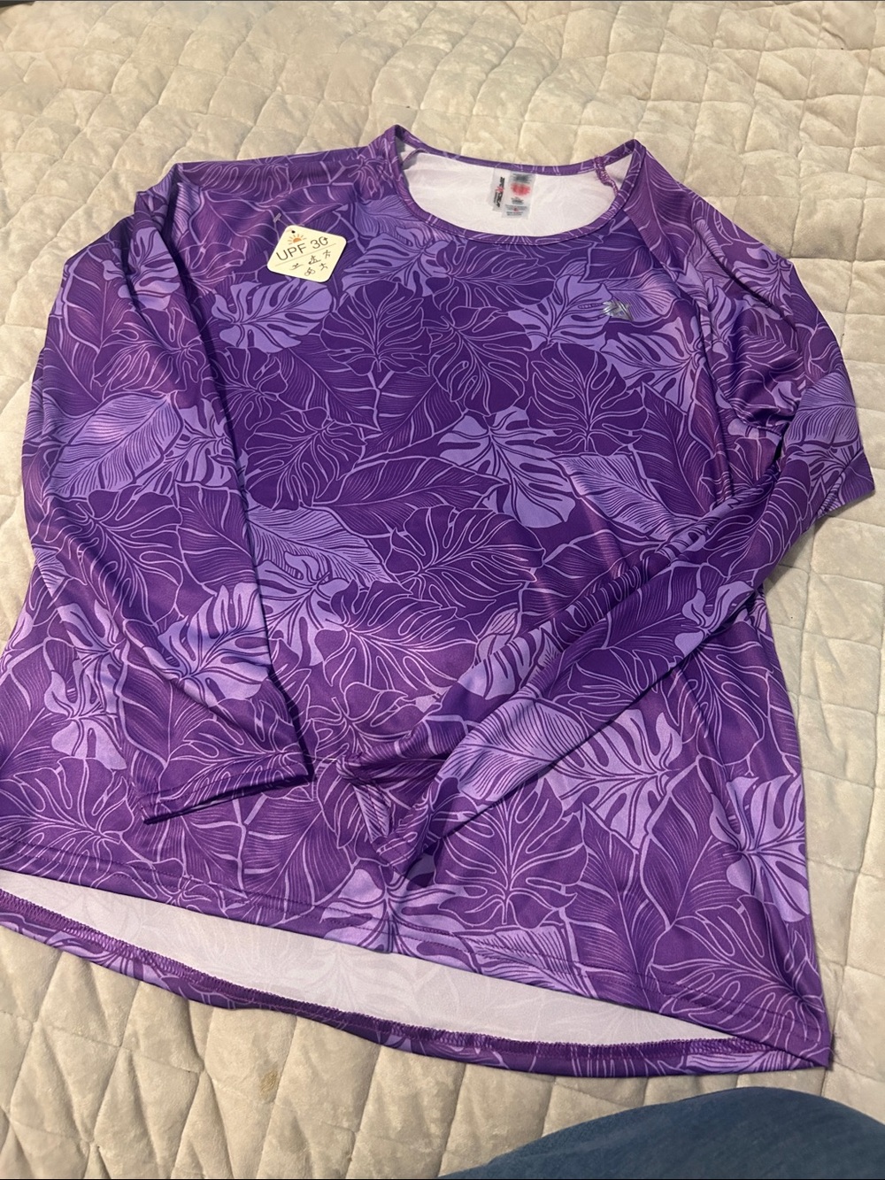 ZeroXposur Purple Leaf- swim Print Long Sleeve Performance Tee